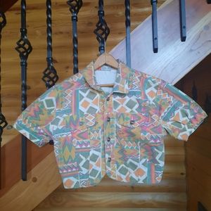 1990's cropped Southwestern denim top by Chaus